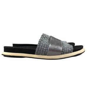 Bernie Mev Women's Size EU 37 (6-6.5) About Silver Woven Open Toe Slip On Slides